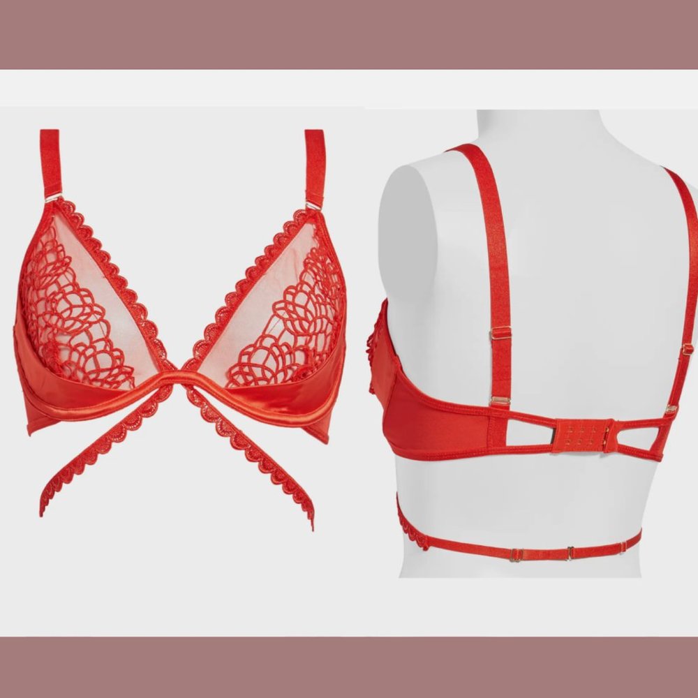 NEW Ann Summers [ Large 12-14 ] Nya Sheer Embroidered‎ Sequin Underwire Bra Red